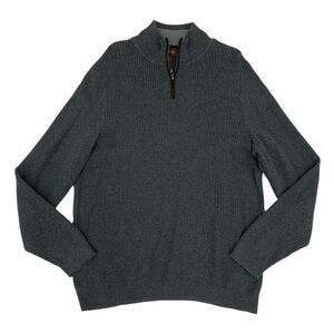 Tasso Elba Mock Neck Knit Sweater Mens Size XL Gray 1/4 Zip 100% Cotton Pullover